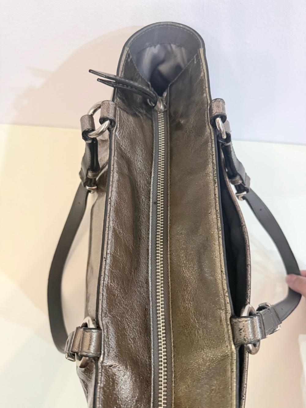 Coach Gallery F17721 Metallic Silver Leather Medium East West Tote Shoulder Bag - Picture 6 of 10